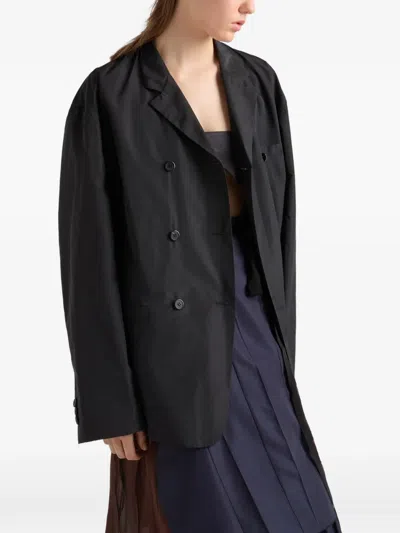 Prada Double-breasted Technical Taffeta Jacket In Black