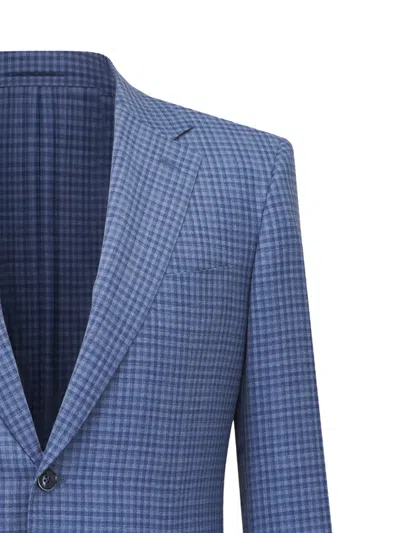 Canali Checkered Button Jacket In Blue