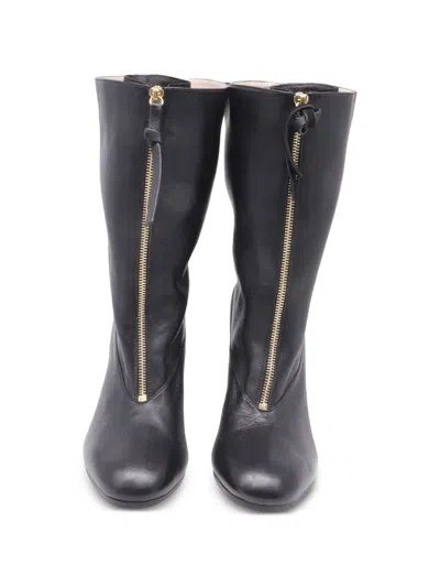 Pre-owned Stuart Weitzman Front-zipped Heeled Boots In Black