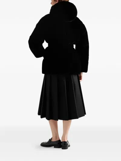 Prada Womens  Logo-badge Padded Velvet Down Jacket In Black