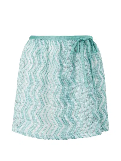 Missoni Zigzag Mesh Pareo Mini Skirt With Sequins In Blue