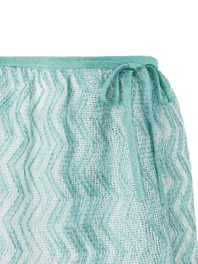 Missoni Zigzag Mesh Pareo Mini Skirt With Sequins In Blue