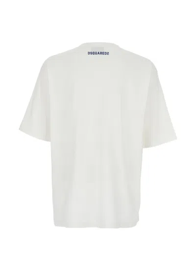 Dsquared2 Men White T-shirt With Logo Print On The Front In Cotton Man In White