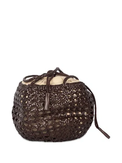 Dragon Diffusion Juventus Brown Leather Woven Shoulder Bag  In Brown