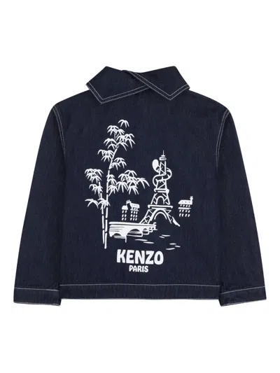 Kenzo Buttoned Denim Jacket In Blue