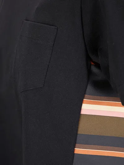 Sacai Horizontal Stripe T-shirt In Black