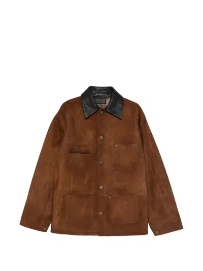 Prada Suede Caban Jacket Vintage Effect Collar In Brown