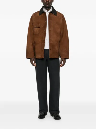 Prada Suede Caban Jacket Vintage Effect Collar In Brown