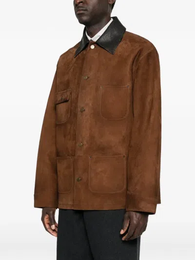 Prada Suede Caban Jacket Vintage Effect Collar In Brown