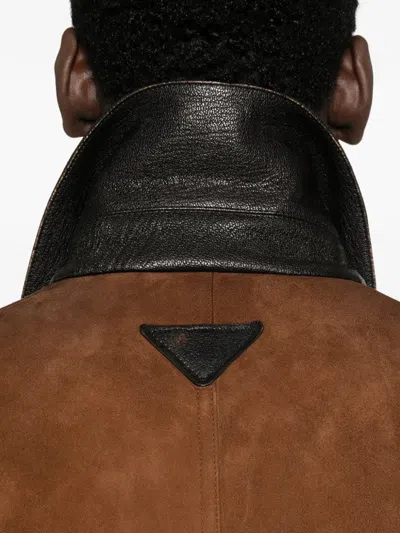 Prada Suede Caban Jacket Vintage Effect Collar In Brown