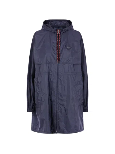 Prada Re-nylon Parka Coat In Blue