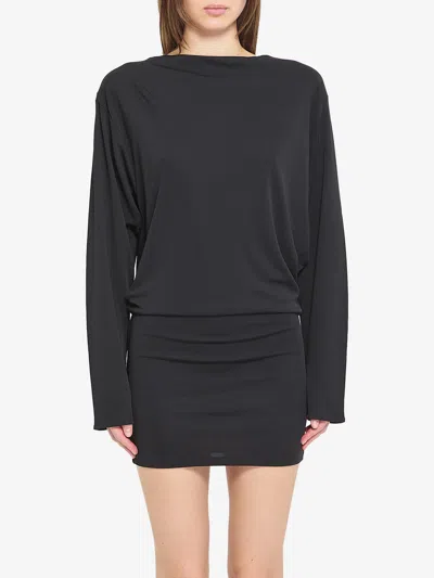 Jacquemus Black La Robe Mistral Crew Neck Dress With Long Sleeves And Open Back In Viscose Blend Women