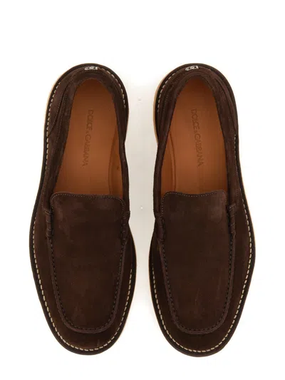 Dolce & Gabbana Leather Loafers Stitched Penny Strap In Brown