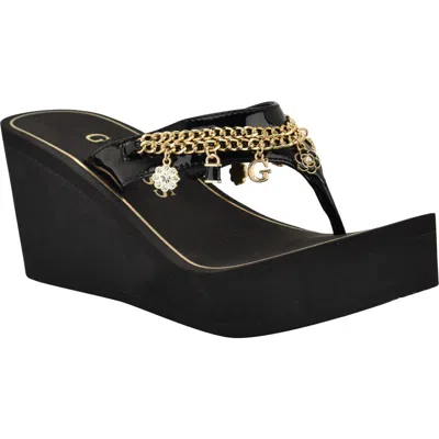 Guess Sutton Platform Wedge Sandal In Black