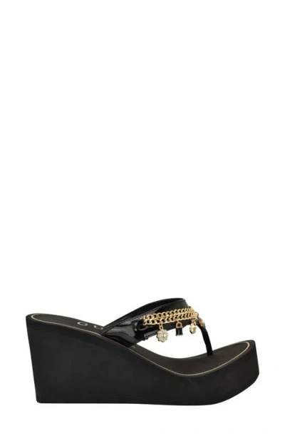 Guess Sutton Platform Wedge Sandal In Black