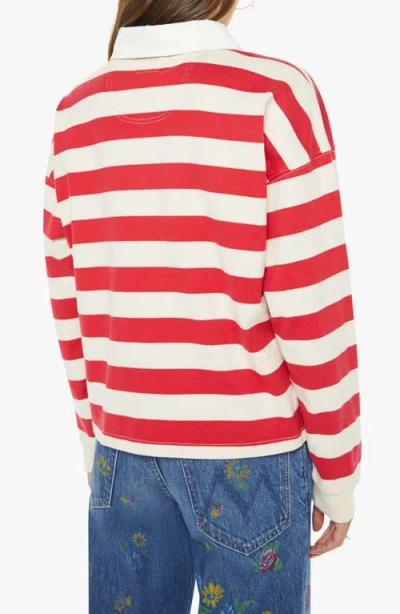 Mother Womens Tango Red And Cream The Boxy Match Cotton Polo Top