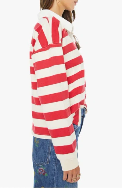 Mother Womens Tango Red And Cream The Boxy Match Cotton Polo Top