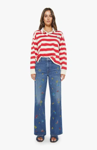 Mother Womens Tango Red And Cream The Boxy Match Cotton Polo Top