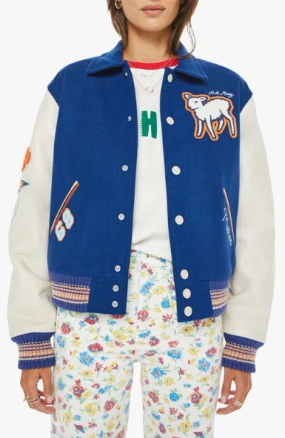 Mother The Team Spirit Wool Blend Varsity Jacket In Blue