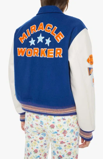 Mother The Team Spirit Wool Blend Varsity Jacket In Blue