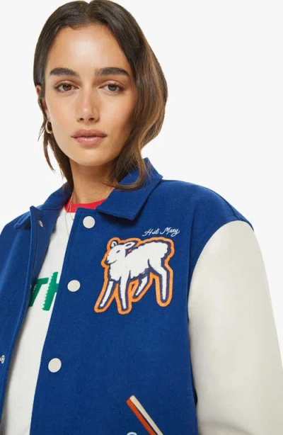 Mother The Team Spirit Wool Blend Varsity Jacket In Blue