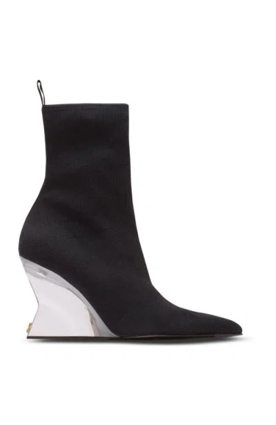 Balmain 95 Ribbed Stretch-knit Wedge Ankle Boots In Black