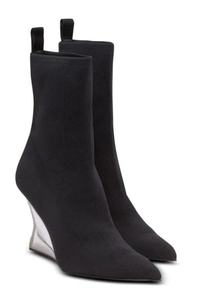 Balmain 95 Ribbed Stretch-knit Wedge Ankle Boots In Black