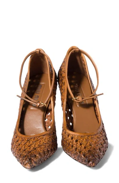 Miu Miu 80 Woven Leather Pointed Pumps In Brown