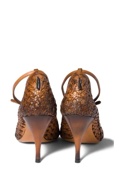 Miu Miu 80 Woven Leather Pointed Pumps In Brown