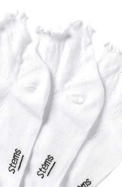 Stems 3 Pack Pointelle Mid Crew Socks In White