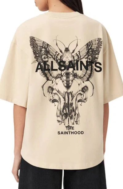 Allsaints Womens Sandy White Halis Amelie Oversized-fit Cotton-jersey T-shirt In Neutral