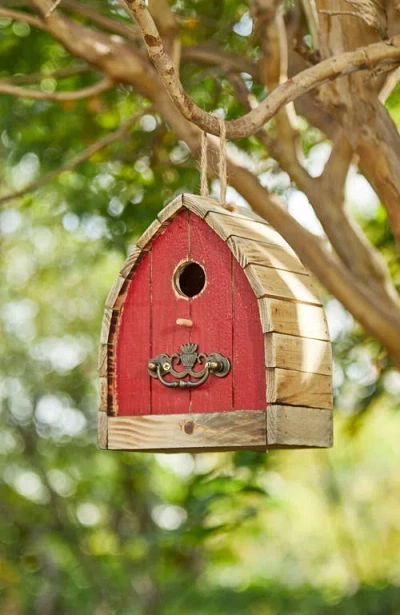 Glitzhome 8.5"h Washed Red Distressed Solid Wood Birdhouse In Red