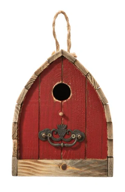 Glitzhome 8.5"h Washed Red Distressed Solid Wood Birdhouse In Red