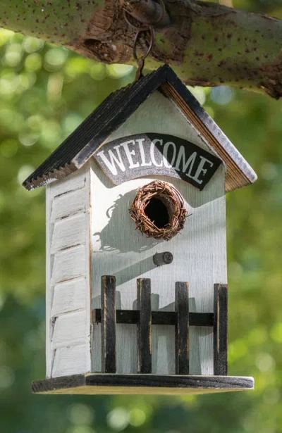 Glitzhome Washed White Distressed Solid Wood "home" Or "welcome" Birdhouse In Multi