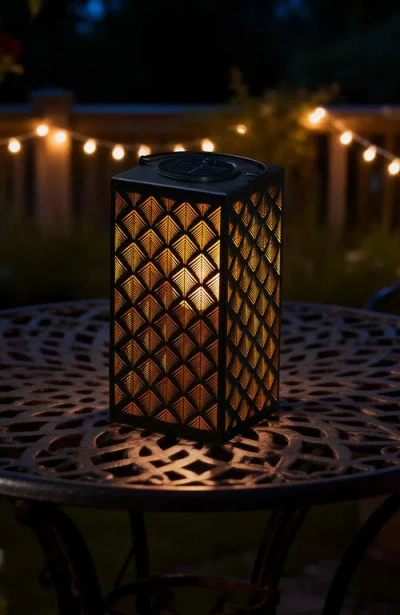 Glitzhome Square Textured Glass Pattern Solar Powered Hanging Lantern With Led Light In Black