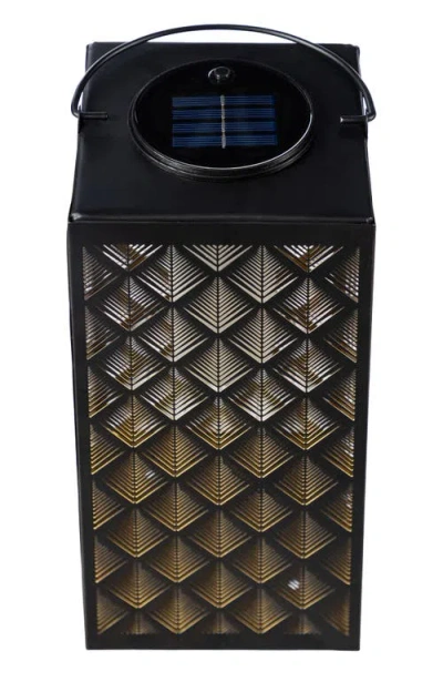 Glitzhome Square Textured Glass Pattern Solar Powered Hanging Lantern With Led Light In Black