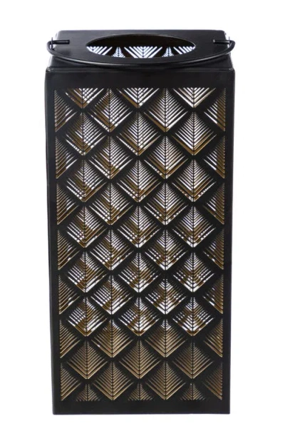 Glitzhome Square Textured Glass Pattern Solar Powered Hanging Lantern With Led Light In Black