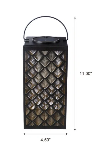 Glitzhome Square Textured Glass Pattern Solar Powered Hanging Lantern With Led Light In Black