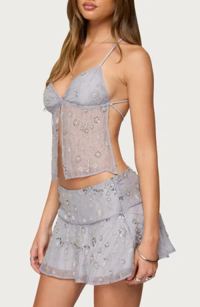 Edikted Kylie Beaded Split Front Top In Gray