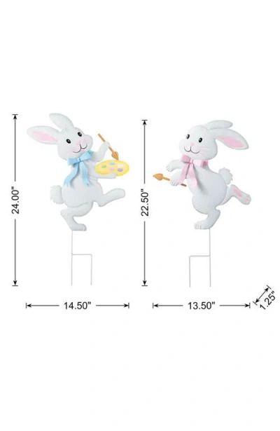 Glitzhome Metal Bunny Painter Easter Yard Art In White