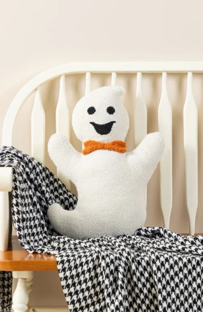 Glitzhome Halloween Hooked Ghost Skeleton Cat Shaped Pillow In White