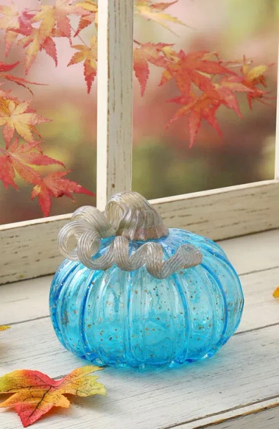Glitzhome Fall Multi-style Small Glass Pumpkins In Blue
