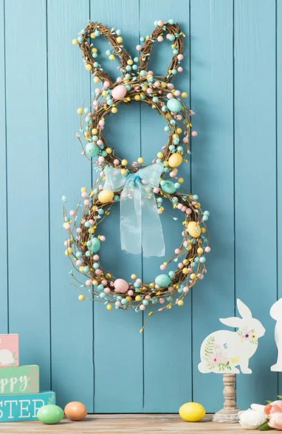 Glitzhome Easter Bunny Shaped Wreath With Eggs Satin Ribbon Bow In Multi