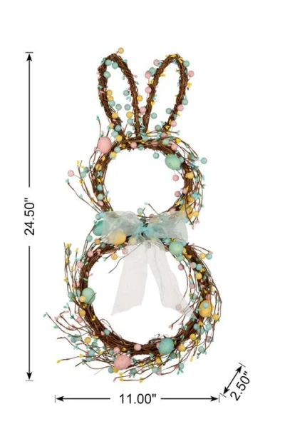Glitzhome Easter Bunny Shaped Wreath With Eggs Satin Ribbon Bow In Multi