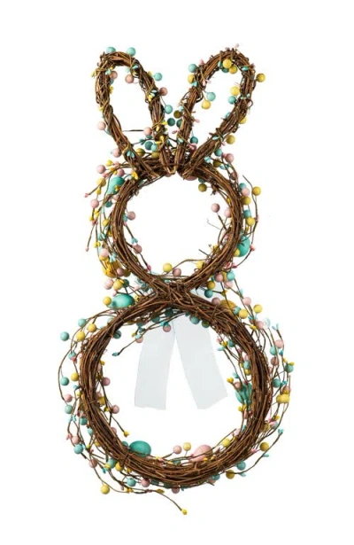 Glitzhome Easter Bunny Shaped Wreath With Eggs Satin Ribbon Bow In Multi