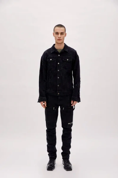 Pcfg Cotton Distressed Men Denim Jacket In Black