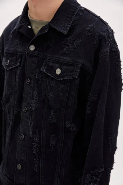 Pcfg Cotton Distressed Men Denim Jacket In Black