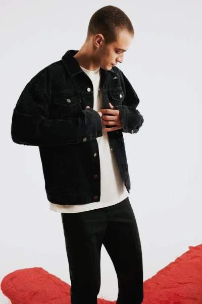 Pcfg Cotton Distressed Men Denim Jacket In Black