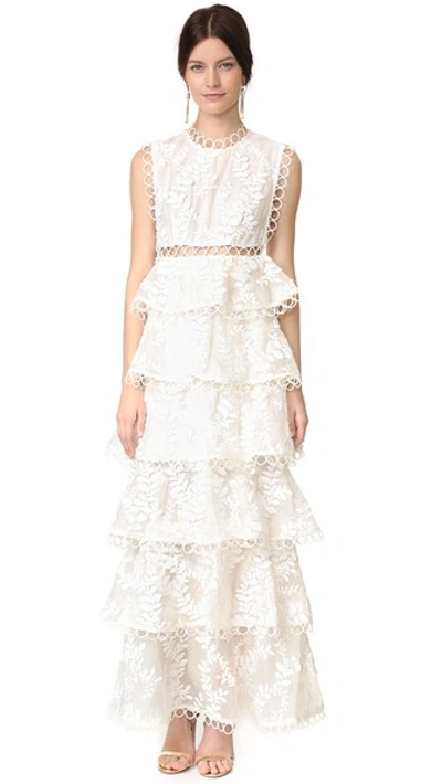 Zimmermann Winsome Tier Vine Embroidered Silk-organza Gown In Pearl