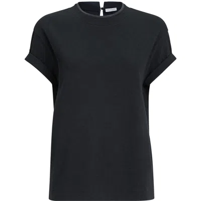 Brunello Cucinelli Stretch Cotton Jersey T-shirt With Precious Faux-layering In Gray
